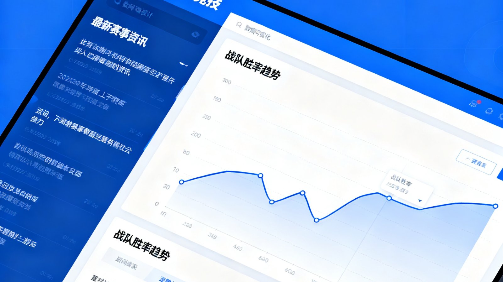 RAYBET雷竞技赛事资讯页面，左侧为新闻列表右侧为数据可视化图表，包含战队胜率趋势图