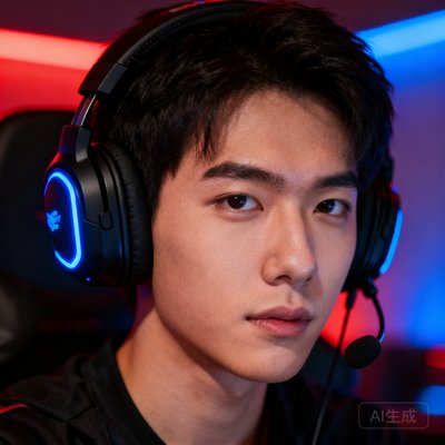 一位年轻男性电竞玩家阿杰的头像，戴着电竞耳机，背景是游戏灯光